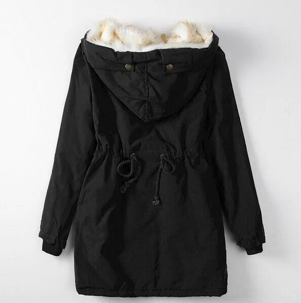 Solid Fur Parka Hooded Winter Coat