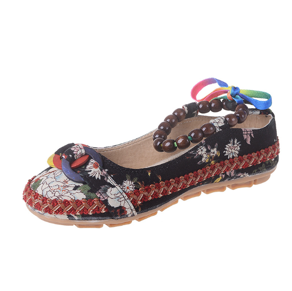 Plus Size Colorful Embroidery Flat Heel Casual Canvas Flats