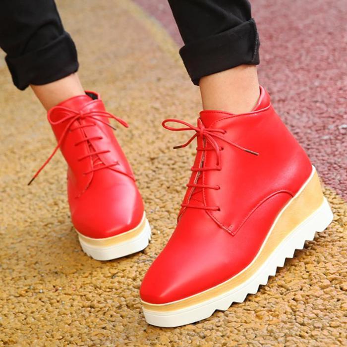 Women Wedge Heel Booties Casual Lace Up Plus Size Shoes