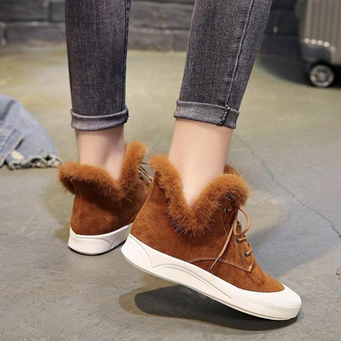 New Style Chelsea Boots Flocking Casual Lace-up Ankle Booties For Women