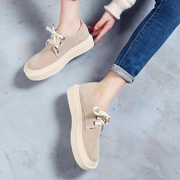 Women Artificial Suede Loafers Casual Comfort Lace Up Shoes