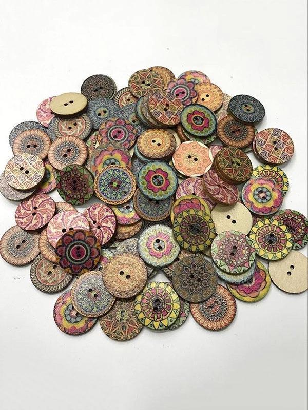 About 100Pcs Multi-Color Wooden Round Sewing Buttons for DIY Craft Decoration