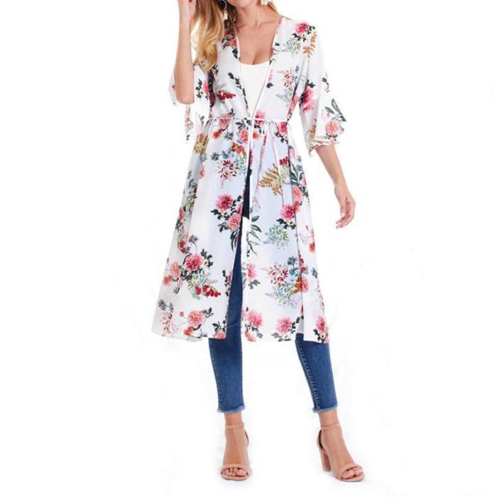 Female European And American Printed Chiffon Bat Sun Protective Cardigan