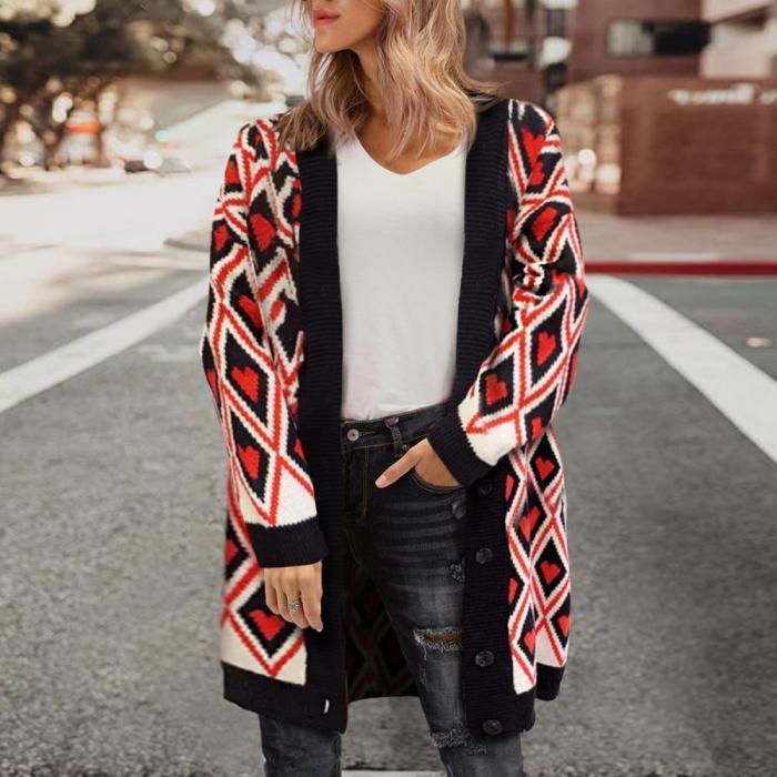 Loose Love Pattern V-Neck Knit Cardigan