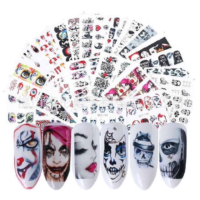 25pcs Halloween Designs Water Transfer Stickers Skull Head Vampire Rose Nail Art Decals Nail Art DIY Decorations