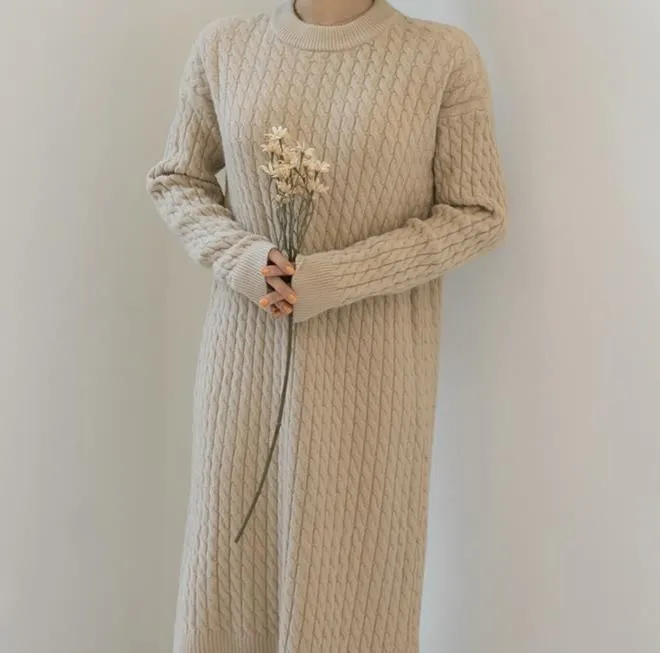Casual Simple   Fashionable Shown Thin Thickening Sweater Knitted Maxi Dress