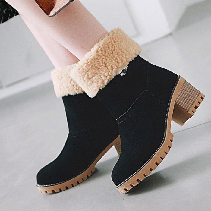 Women chunky heel casual snow boots