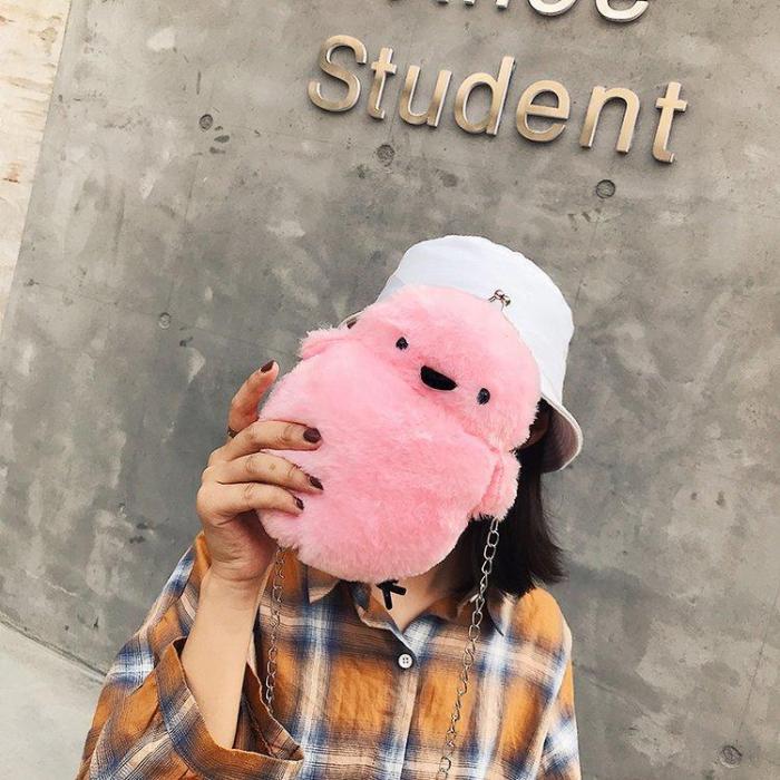Cute Cartoon Small Yellow Chicken Bag New Plush Female Bag Chain Shoulder Bag Fashion Folder Bag