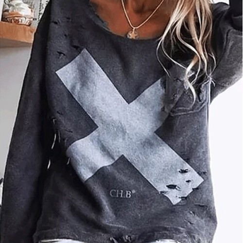 Casual Printed Hole Long Sleeve Knitwear