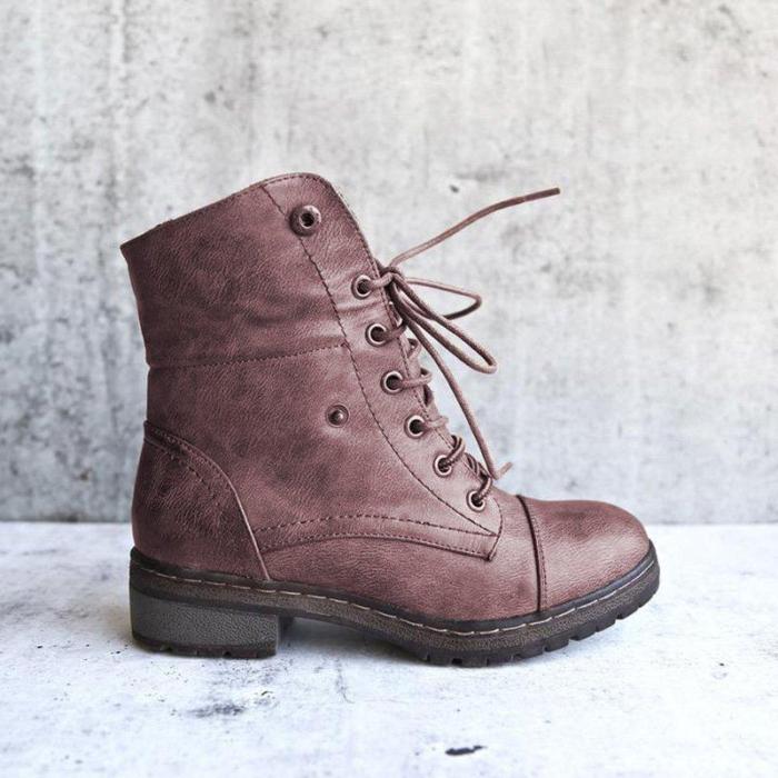 Women Warm Martin Booties Casual Comfort Plus Size Lace Up Shoes