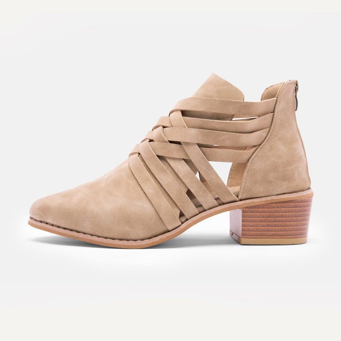 Plus Size Criss-Cross Ankle Heel Booties Hollow-out PU Boots