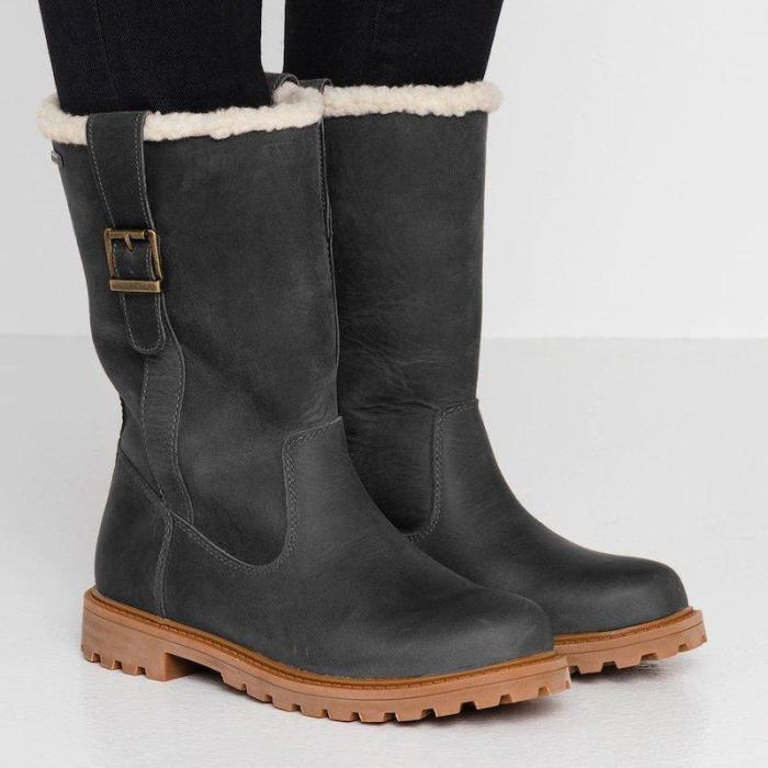 Women Slide Snow Boots Pu Working Chunky Heel Winter Shoes