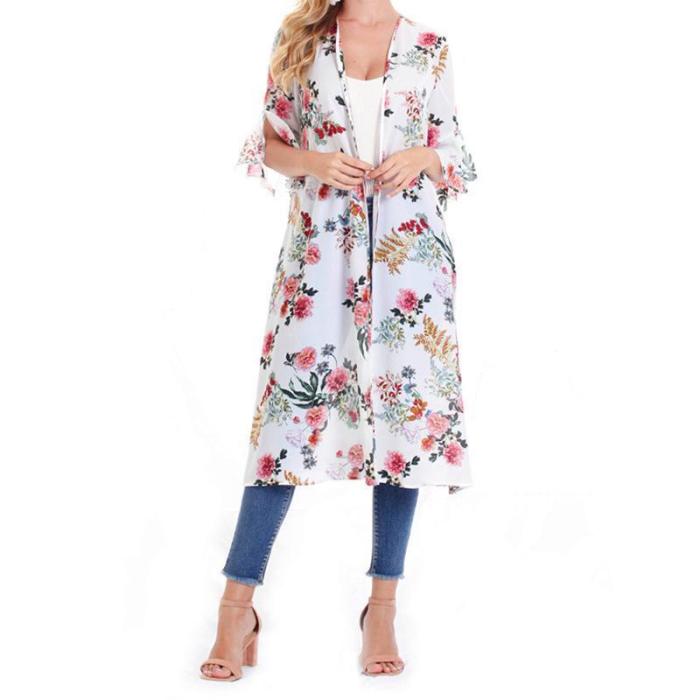 Female European And American Printed Chiffon Bat Sun Protective Cardigan