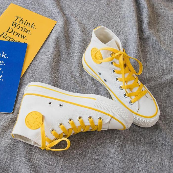 Women's Fashion Casual Solid Color High Canvas Sneakers