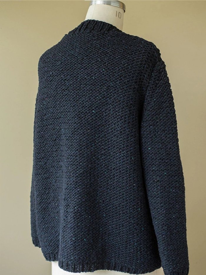 Casual Plain Knitted V-neck Long Sleeve Buttoned Sweater