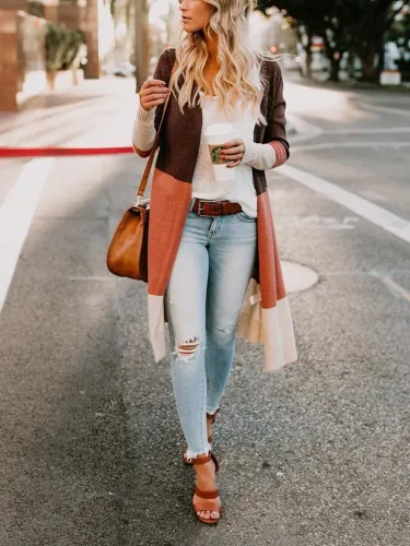 Patchwork Round Neck Cardigan