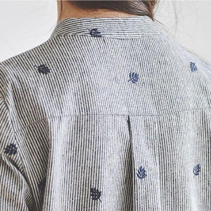 Embroidery Long Sleeve Blouses Casual Blouse