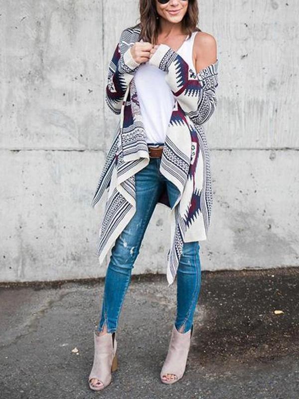 Long-Sleeved Irregular Printed Cardigan