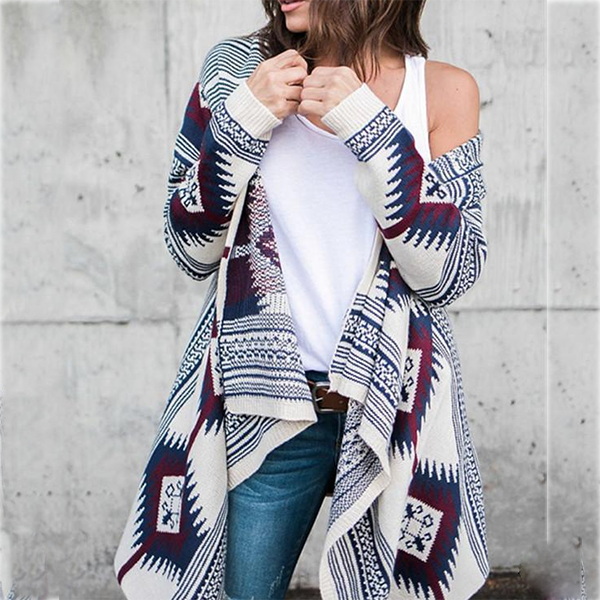 Long-Sleeved Irregular Printed Cardigan