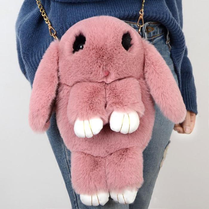 Cute Cartoon Rabbit Crossbody Bag New Plush Female Bag Chain Shoulder Bag Fashion Folder Bag