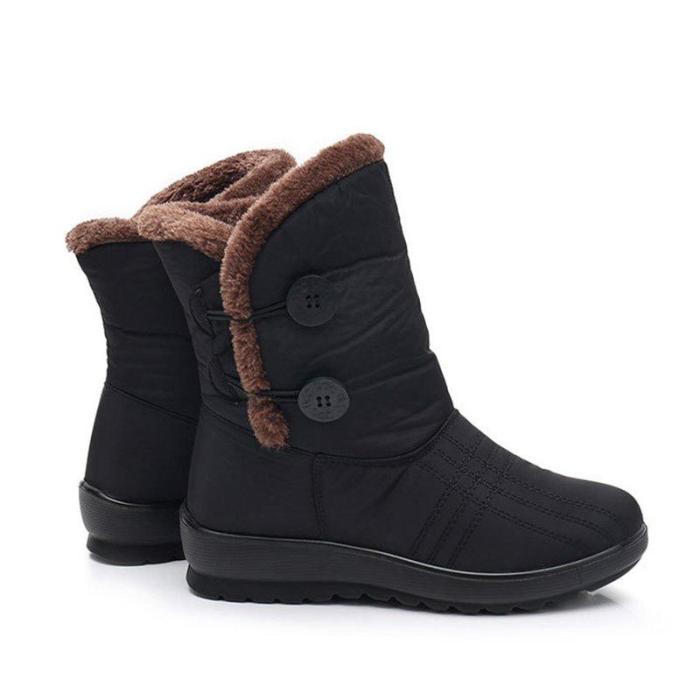 Women Snow Mid Calf Booties Casual Button Comfort Warm Shoes