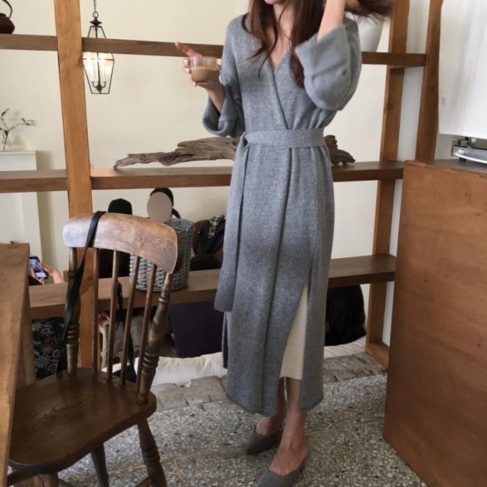 Fashion Frenulum Long Knitted Sweater Cardigan Coat