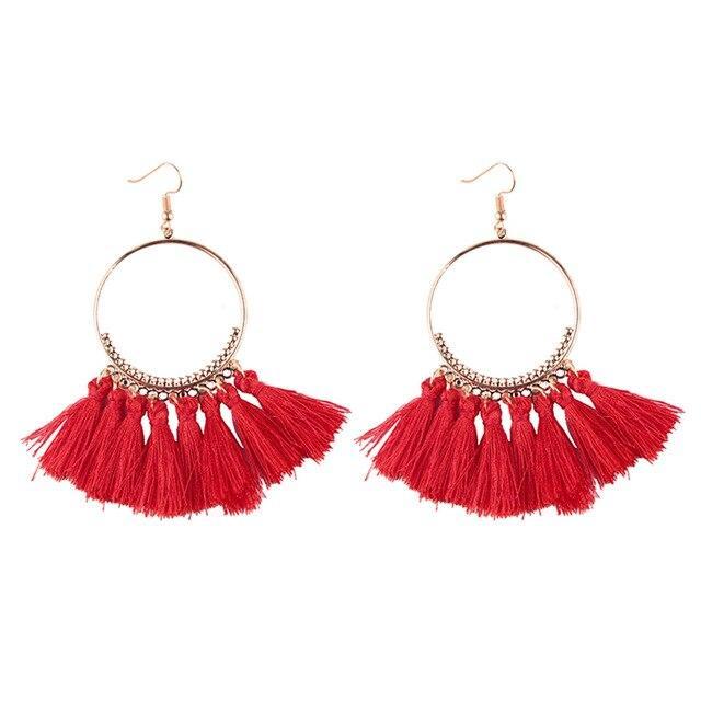 Bohemia Style Colorful Thread Tassel Pendants Big Round Hoop Earring