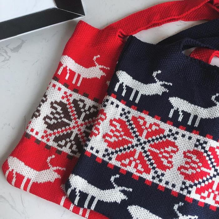 Christmas Knit Bag Jacquard Shoulder Bag
