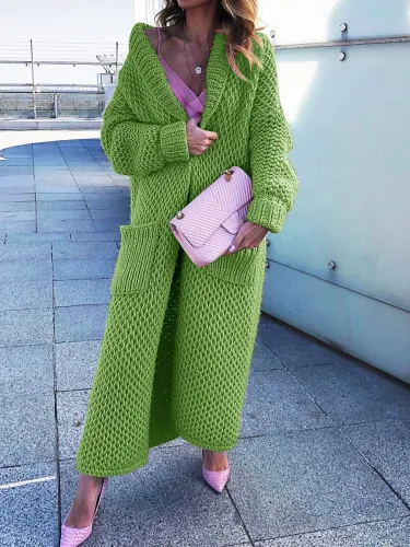 Shawl Collar Long Knitted Plus Size Cardigan Outerwear