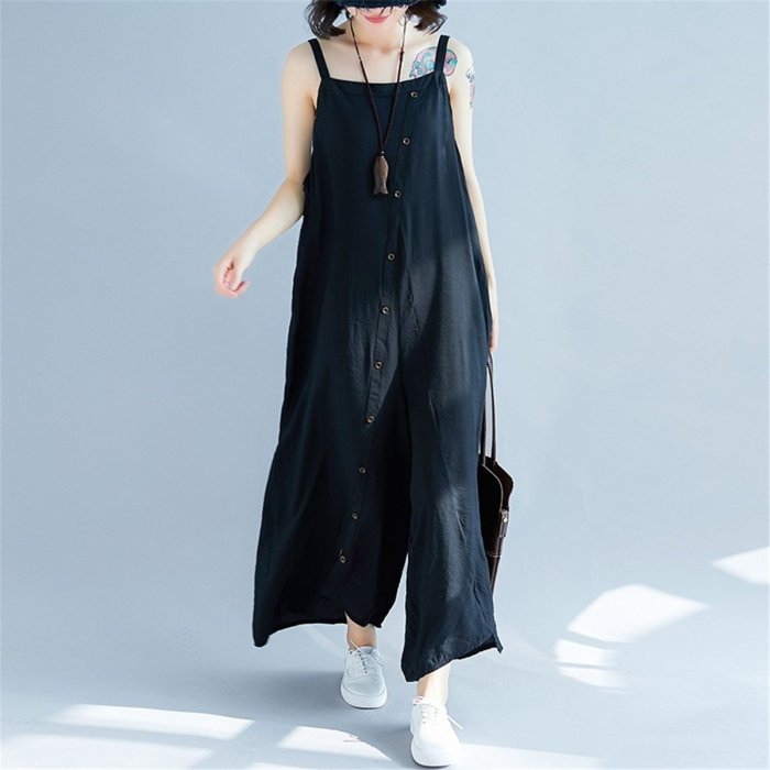 Summer Plain Casual Wide Leg Jumpsuit