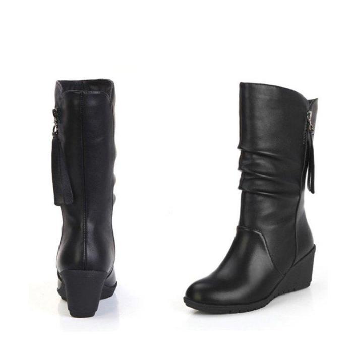 Comfy Wedge Heel Mid-Calf Zipper Women Boots