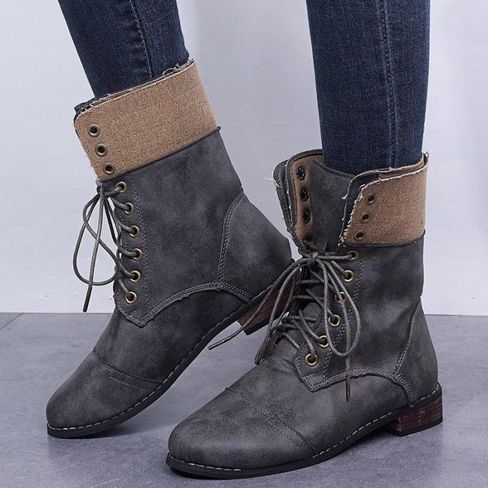 Womens Lace Up Mid-Calf Winter Boots