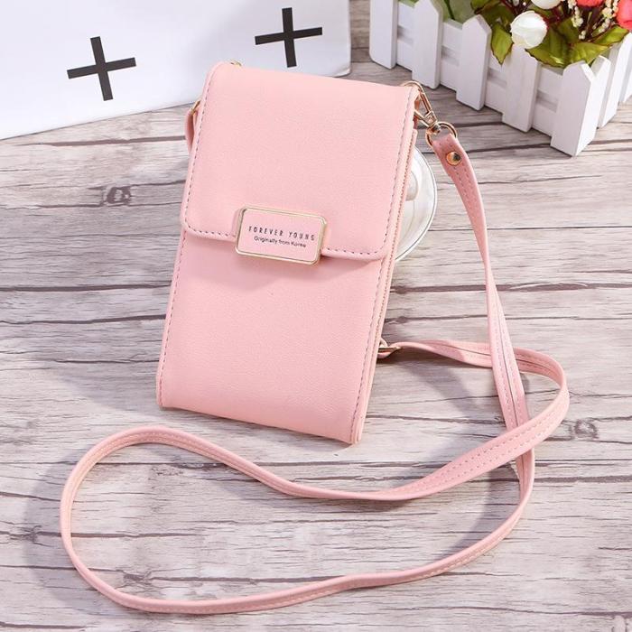 Women Solid Multi-function Phone Crossbody Bag 3 Card Slot Wallet Coin Purse