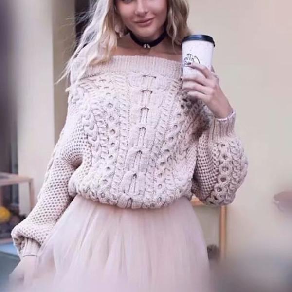 Sexy one word led off-the-shoulder solid color sweater