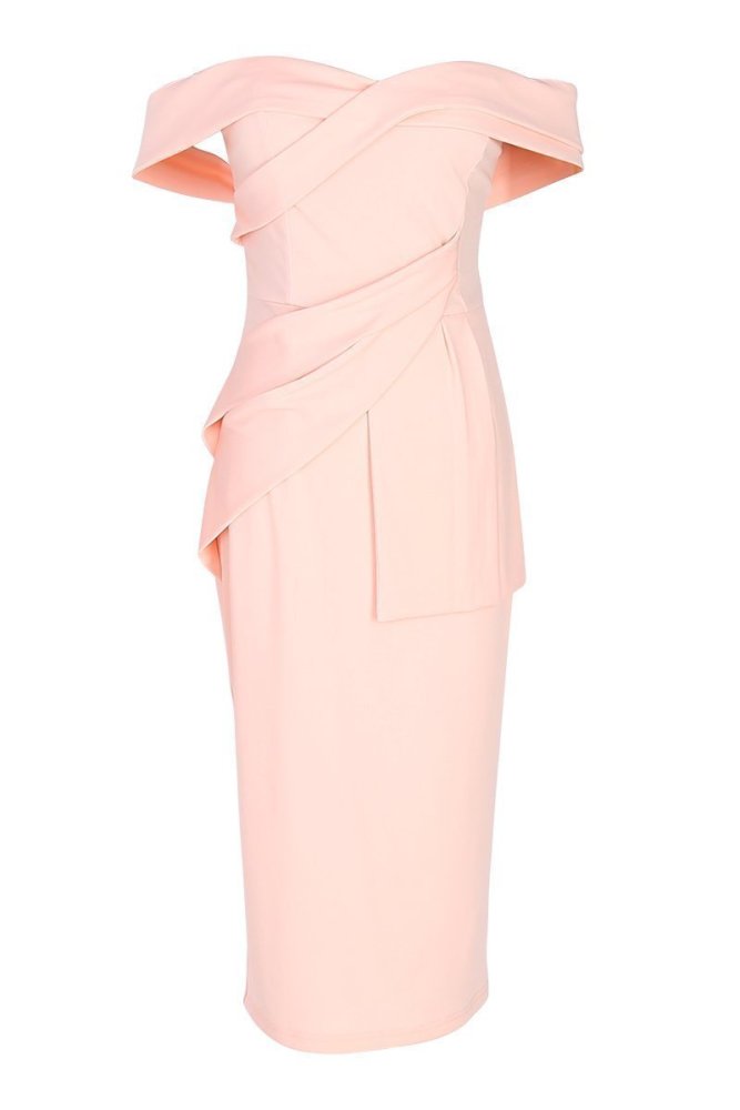Sexy Apricot Off Shoulder Short Sleeves Bodycon Dress