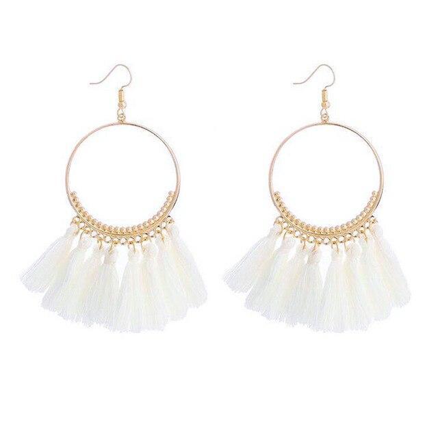 Bohemia Style Colorful Thread Tassel Pendants Big Round Hoop Earring