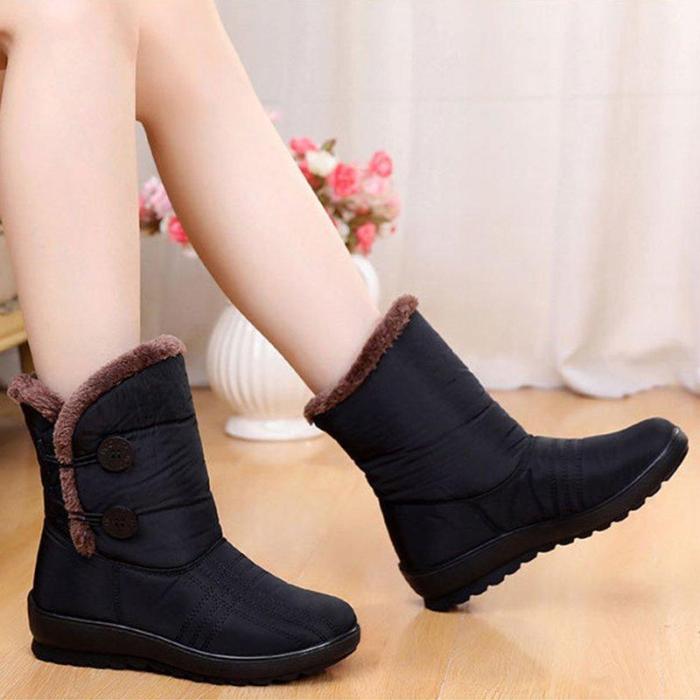 Women Snow Mid Calf Booties Casual Button Comfort Warm Shoes
