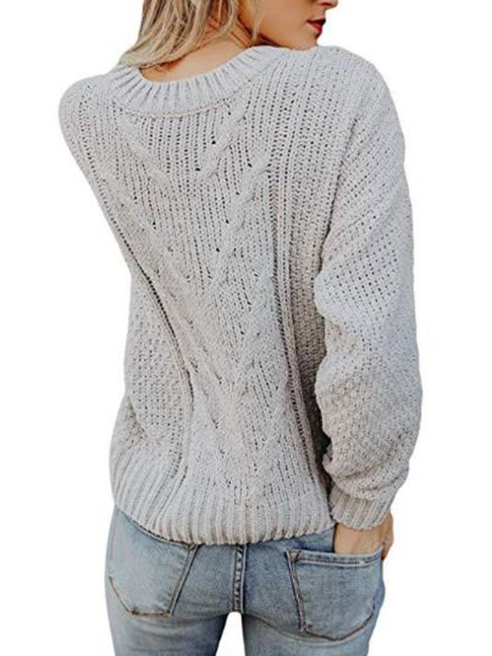 Casual Round Neck Solid Color Sweater