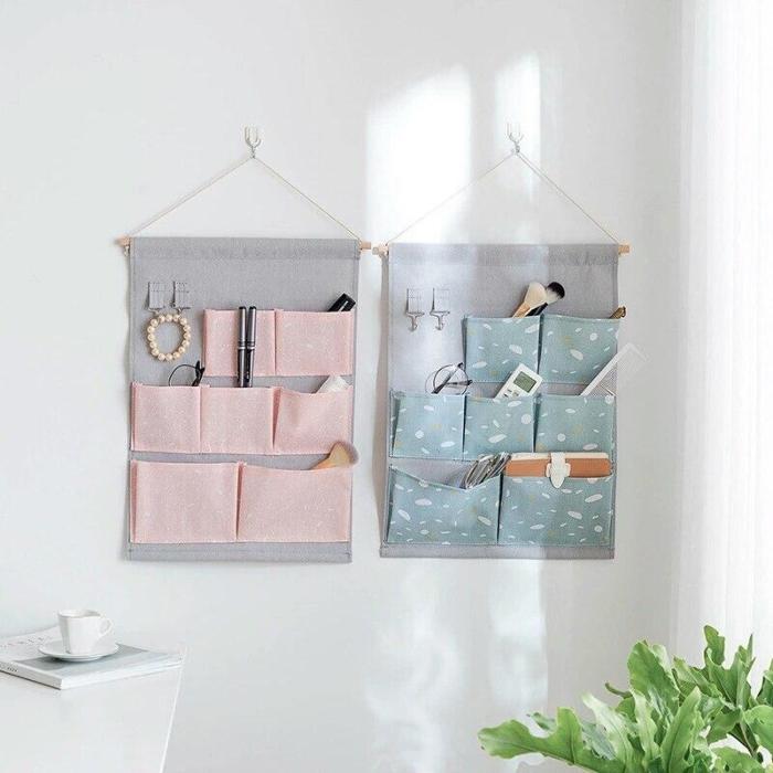 Cotton Linen Hanging Storage Bag 7 Pockets Wall Hanging Organizer