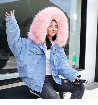 Winter Denim Jacket Fashion Blue Jeans Jacket Coat Fur Collar Oversize Outwear