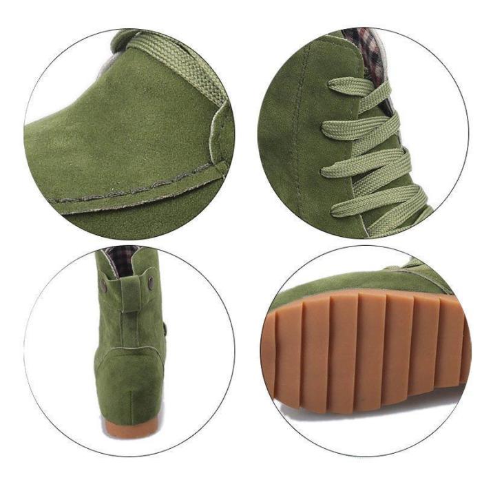 Plus Size Flock Ankle Lace-Up Flat Boots