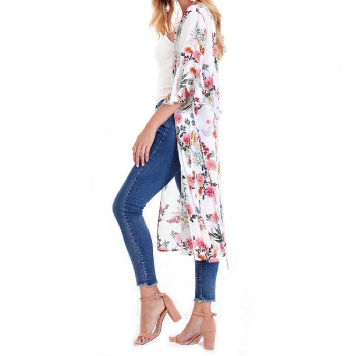 Female European And American Printed Chiffon Bat Sun Protective Cardigan