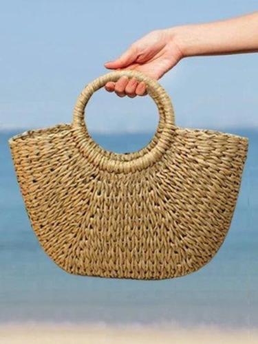 Women's Summer Beach Drawstring Woven Straw Handbag