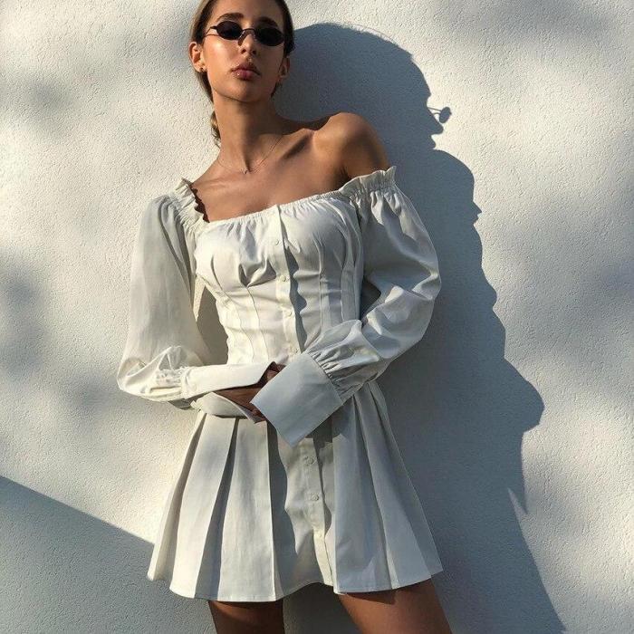 Sexy Off Shoulder White Tunic Long Sleeve Shirt Party Dress