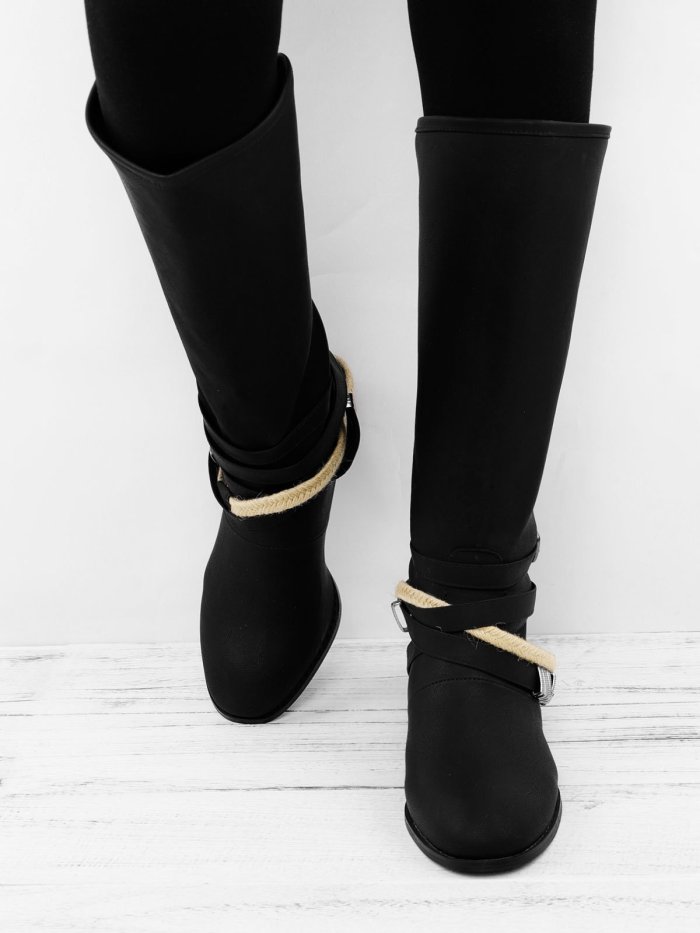 Vintage Adjustable Buckle Boots Plus Size Back Zipper Boots