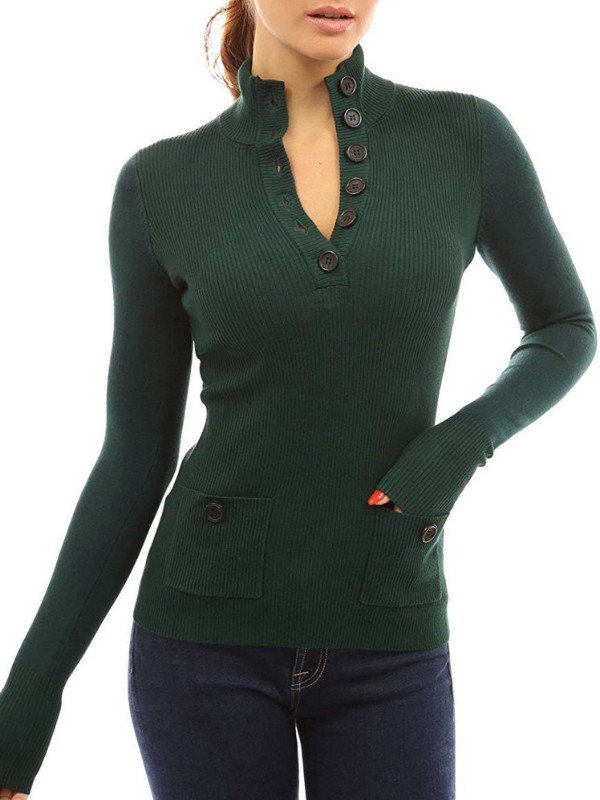 Buttoned Long Sleeve Appliqued Bodycon Sweaters
