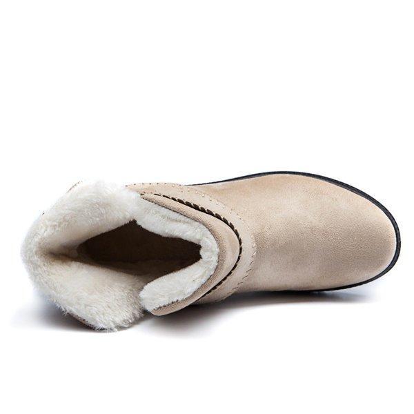 Big Size Strappy Warm Suede Ankle Slip On Fur Lining Flat Snow Boots
