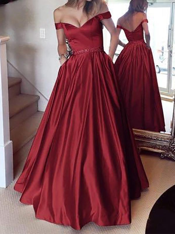 Fashion Off-Shoulder Pure Colour Evening Dress