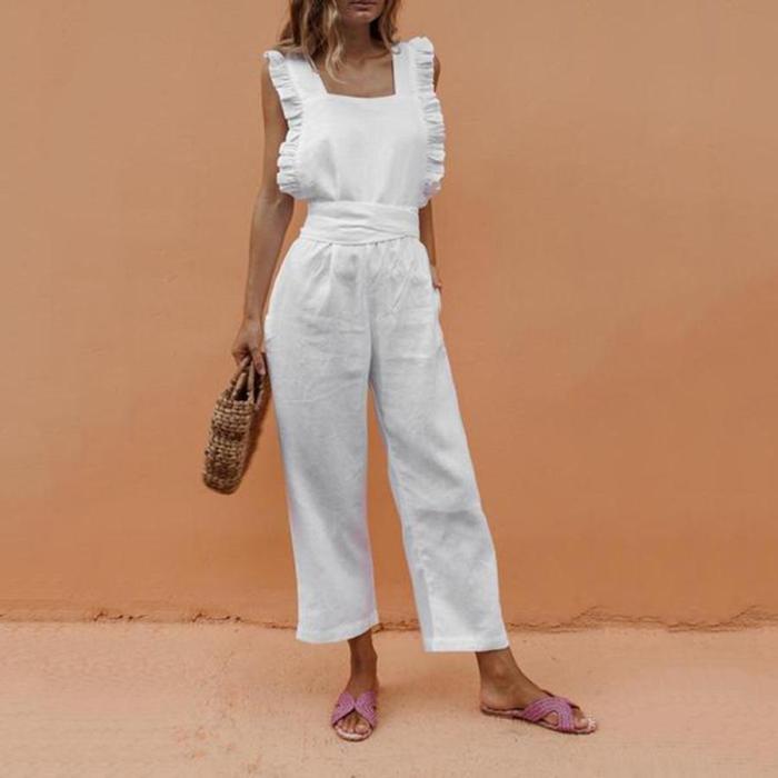 Sexy Backless Sleeveless Linen Jumpsuit