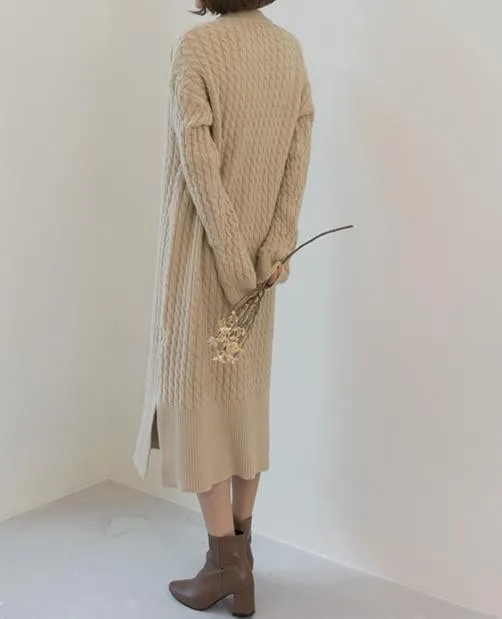 Casual Simple   Fashionable Shown Thin Thickening Sweater Knitted Maxi Dress